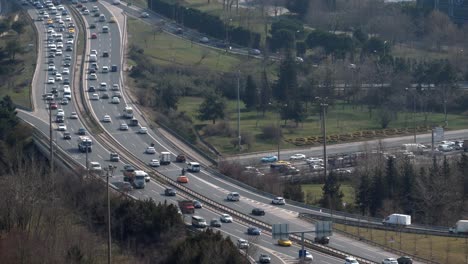 Many-cars-in-a-high-away-at-morning-,