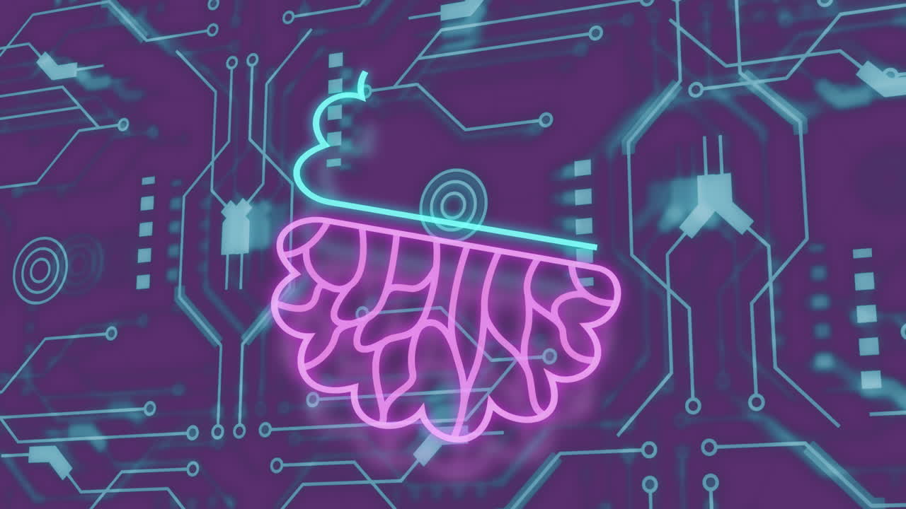 Animation of ai data processing with icons and network of connections