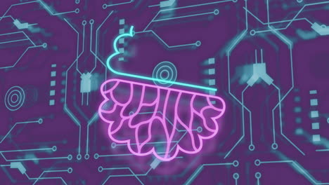 animación de un procesamiento de datos con iconos y red de conexiones