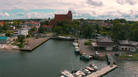 Aerial-shot-of-drone-flying-above-Puck-bay-in-Poland