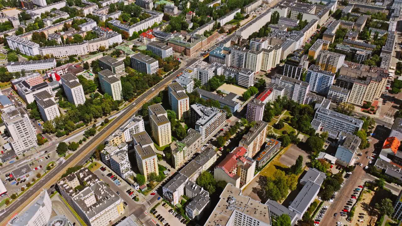 Cinematic Warsaw aerial, urban vulnerability to digital warfare and fake news