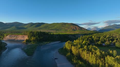 North-Fork-Flathead-River,-Mountains-And-Dense-Forest-In-Summer-In-Montana,-USA