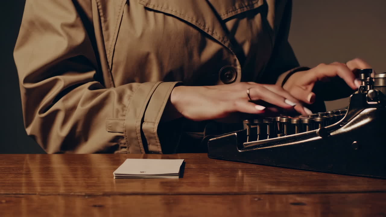 mujer escribiendo en una máquina de escribir de época