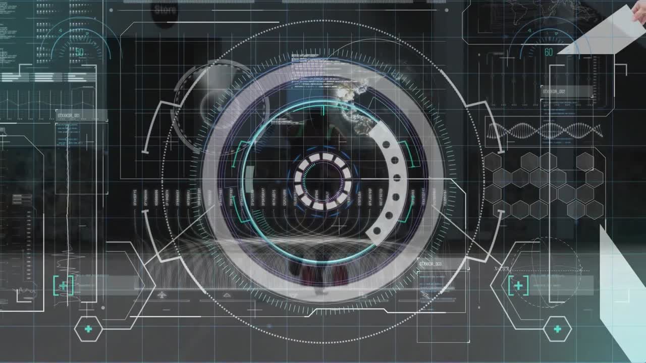 Animation of data processing over african american male runner