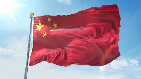 bandera china ondeando en el viento contra el cielo azul profundo. tema nacional, concepto internacional. render 3d bucle sin costuras 4k