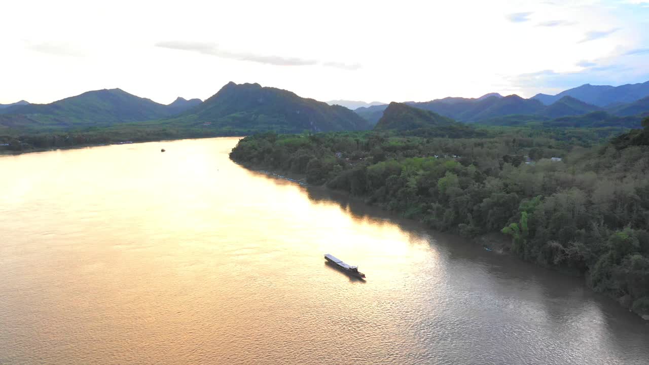 Boat On Mekong River During Sunset