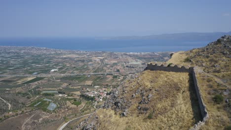 Drone-aerial-view-of-Acrocorinth-acropolis-in-Greece