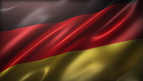 la bandera de la república federal de alemania, de alto ángulo, vista en perspectiva, ondeando en el viento, realista con un aspecto y sensación cinematográfica, y una elegante textura sedosa, animación cg sin problemas de bucle