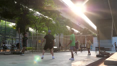 slow motion sepak takraw under highway in saphan taksin district of bangkok thailan