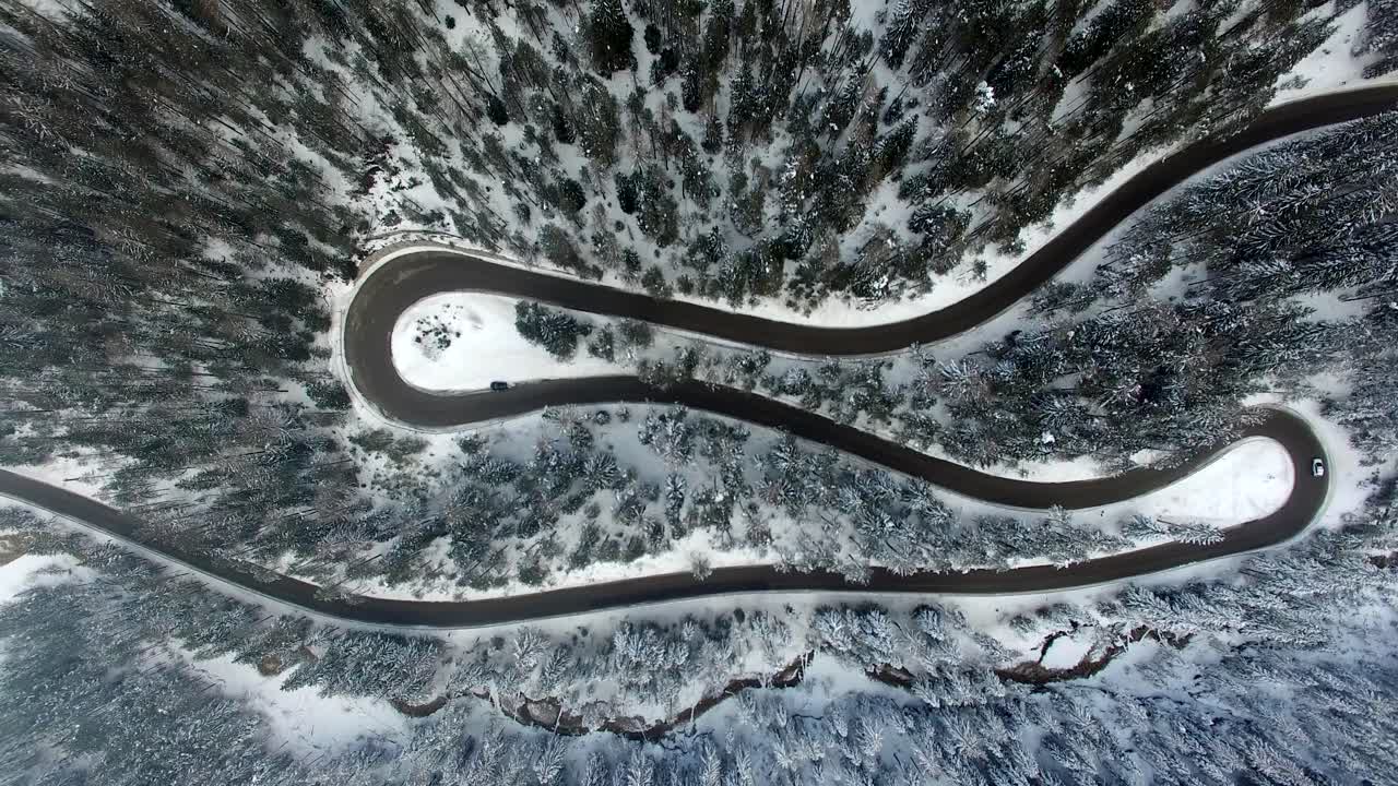 antena: camino en el bosque con nieve en dolomitas