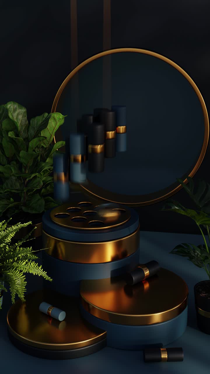 Luxury Cosmetics Product Display with Greenery