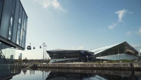 modern architecture and cable car in liverpool cityscape