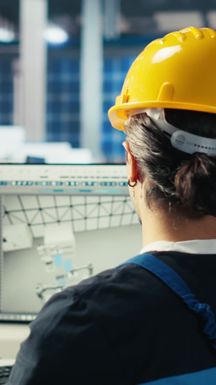 Vertical Video Solar Panels Plant Engineer Reading Paperwork To Learn How To Harness Sun Power