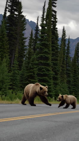 grizzly bears on the road