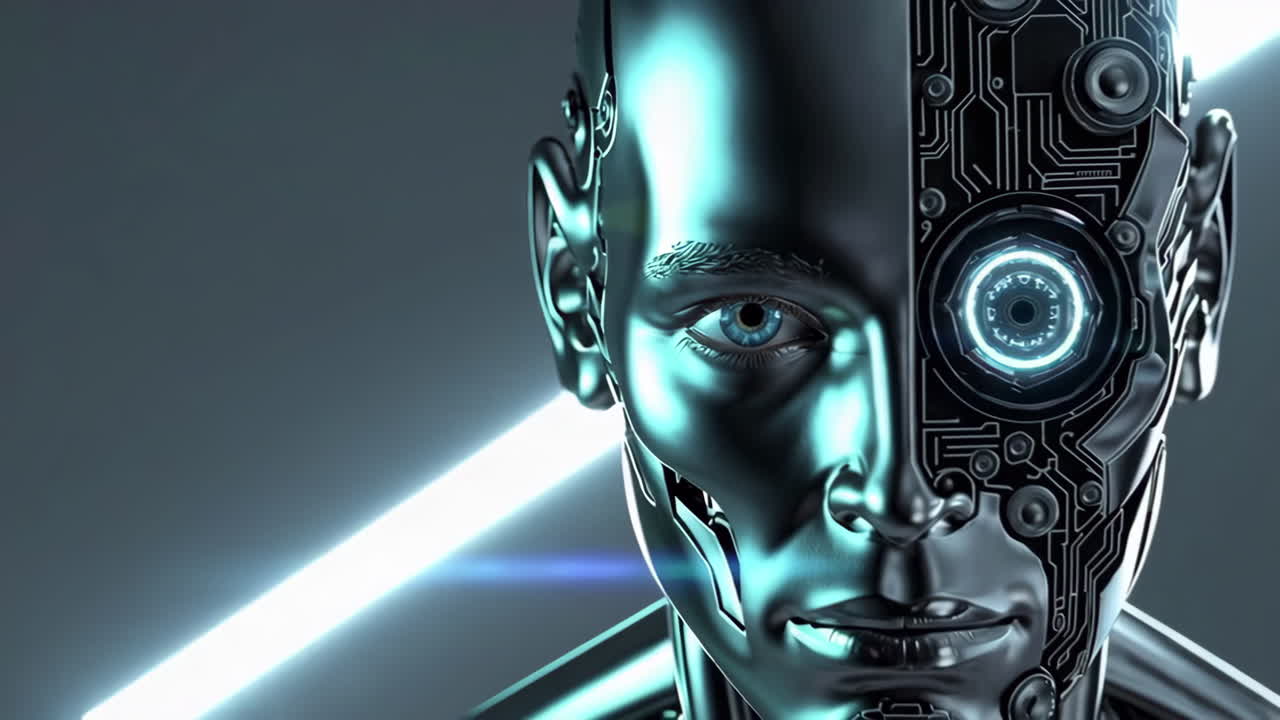 primer plano de la cabeza del robot futurista