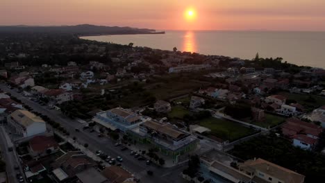 aerial view of acharavi vilage in summer with sunset