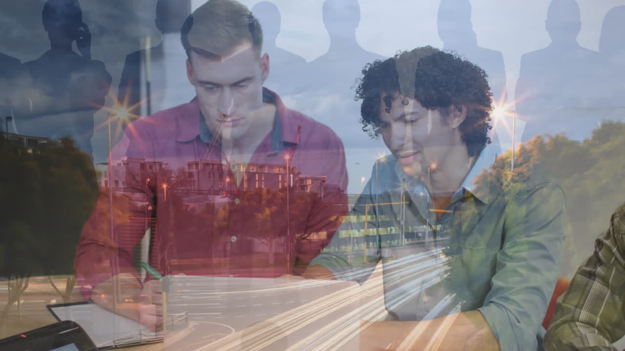 animación del paisaje urbano sobre la gente de negocios en la oficina