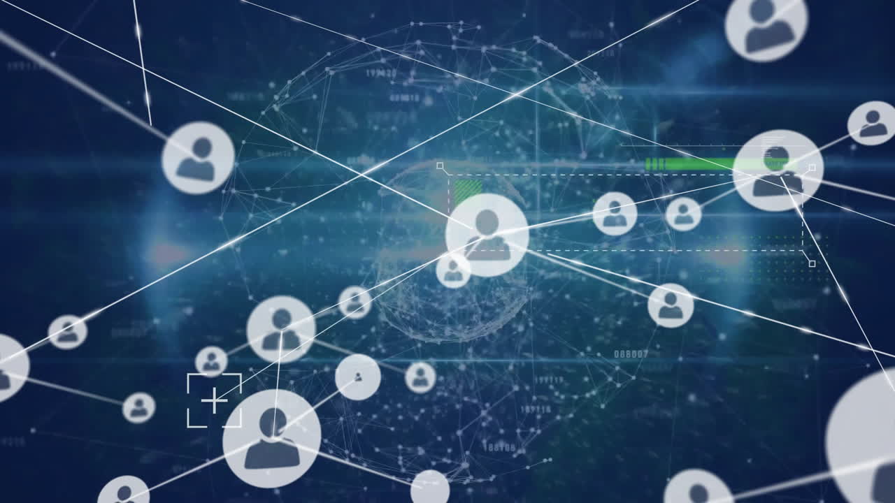 어두운 배경에 글로벌 네트워크를 통해 사람들의 네트워크 아이콘의 애니메이션