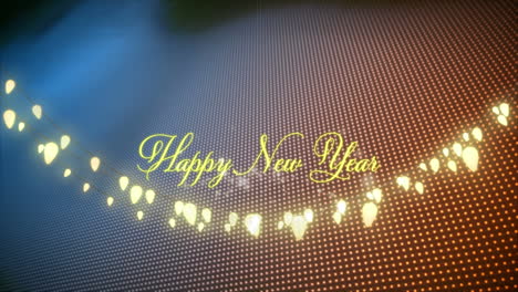 animation of happy new year text over orange background