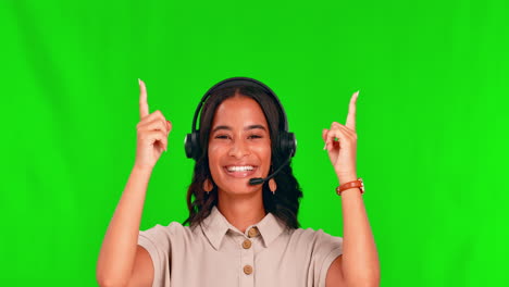 Call-centre-woman,-green-screen