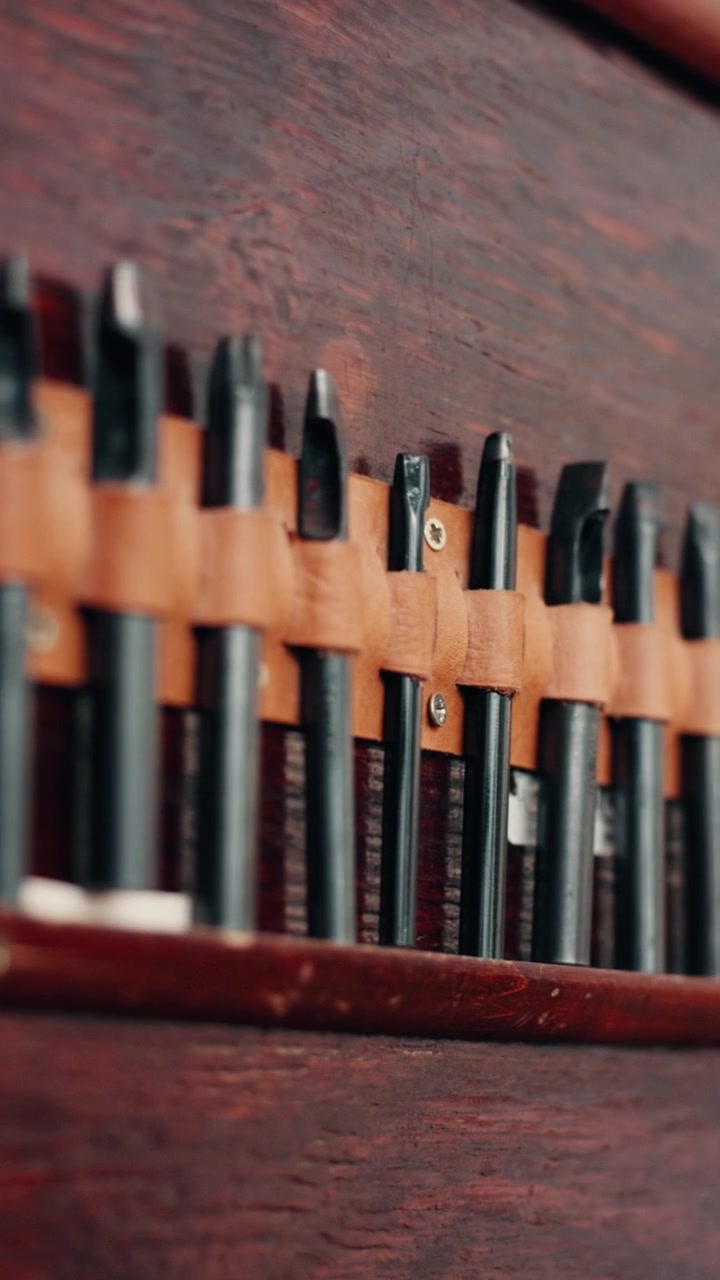 Set of Leather Crafting Hole Punch Tools in Wooden Organizer