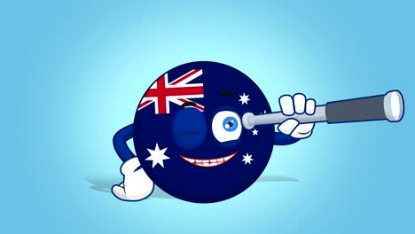cartoon icon flag australia look through spyglass with face animation with alpha matte
