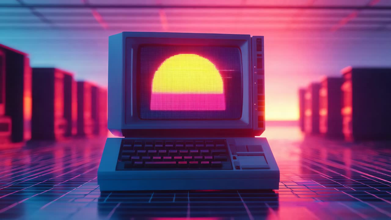 Retro Computer in Neon Glow
