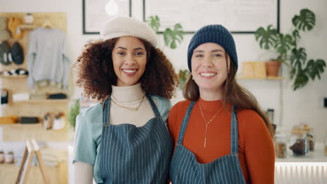 two smiling women in a clothing shop
