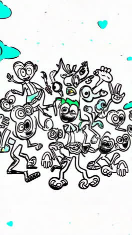 a collection of whimsical cartoon characters and doodles