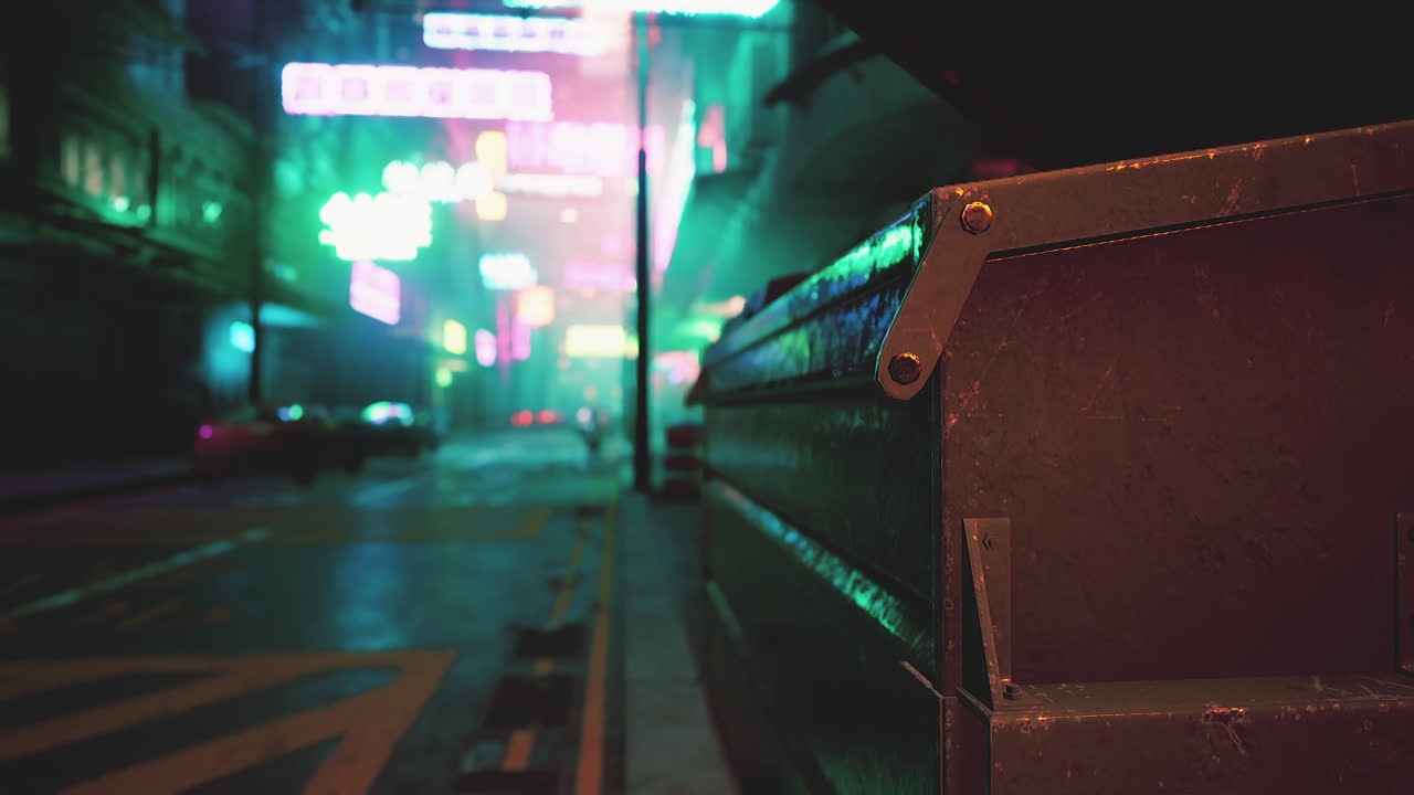 サイバーパンクな夜の街の通り