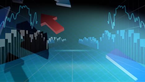 Pfeile,-Die-Sich-In-Entgegengesetzte-Richtungen-Vor-Einem-Digitalen-Hintergrund-Mit-Diagrammen-Bewegen