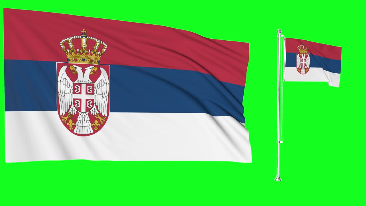 pantalla verde ondeando la bandera de serbia o el asta de la bandera