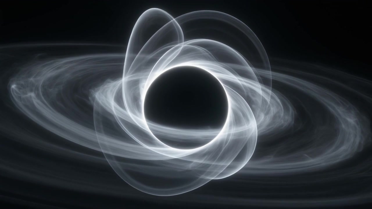 Abstract Animation of a Glowing Black Hole with Rotating Rings