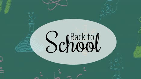 Animation-Von-Back-to-School-Texten-über-Schulartikel-Symbolen-Auf-Grünem-Hintergrund