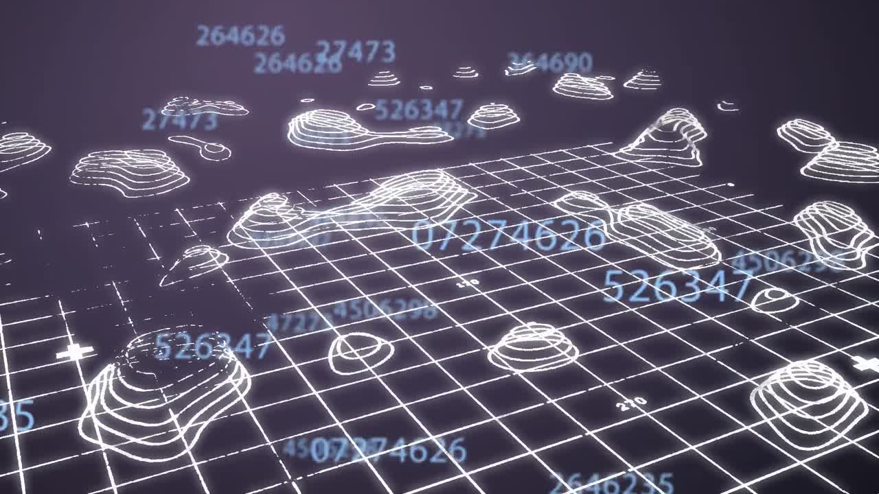 Animation of digital interface with icons and data processing. Global computer network technology co