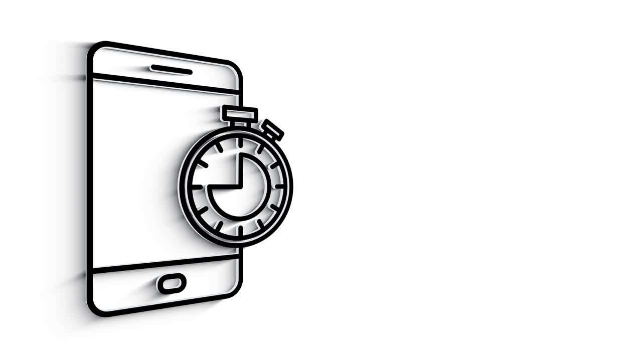 3D Line Icon time and clock Animation on white background. 4k