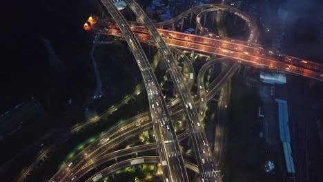 Drone-aerial-shot-of-the-big-highway-intersection-of-Chongqing,-Huangjuewan,-China
