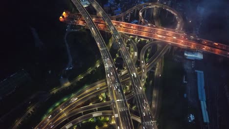 drone aerial shot of the big highway intersection of chongqing, huangjuewan, china