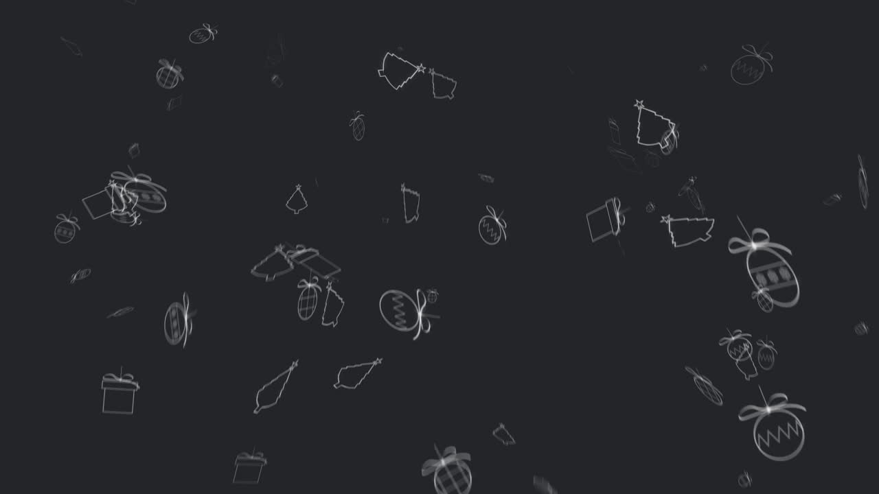 Animation of red confetti and white christmas items floating on black background
