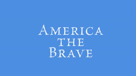 Animation-of-red,-white-and-blue-circles-and-text-america-the-brave,-on-blue