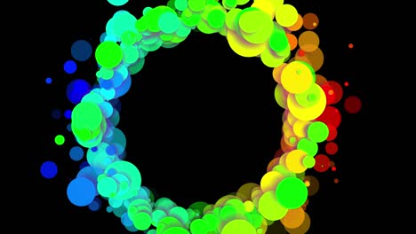 4k looped abstract background with beautiful multi-colored balls like paint bubbles or dye droplets in water in flat style. 3d with luma matte as alpha channel. ring structure with copy space 4