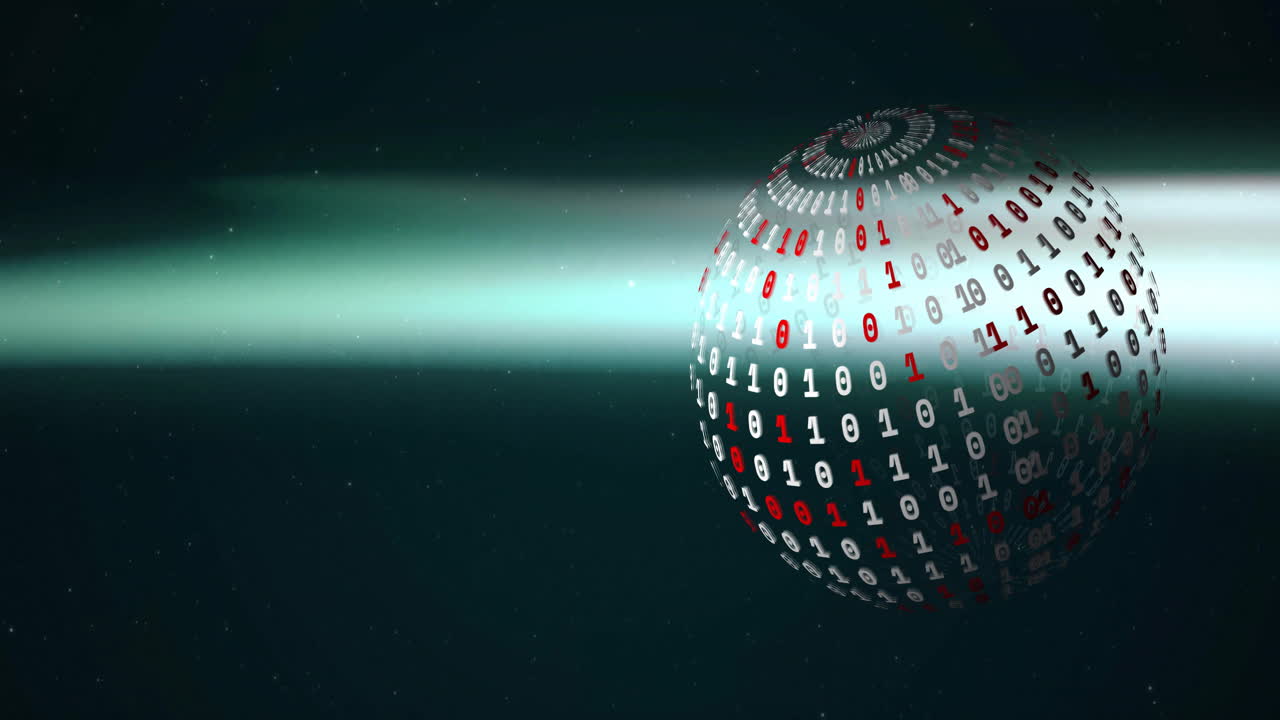 Animation of binary coding and globe over light trails