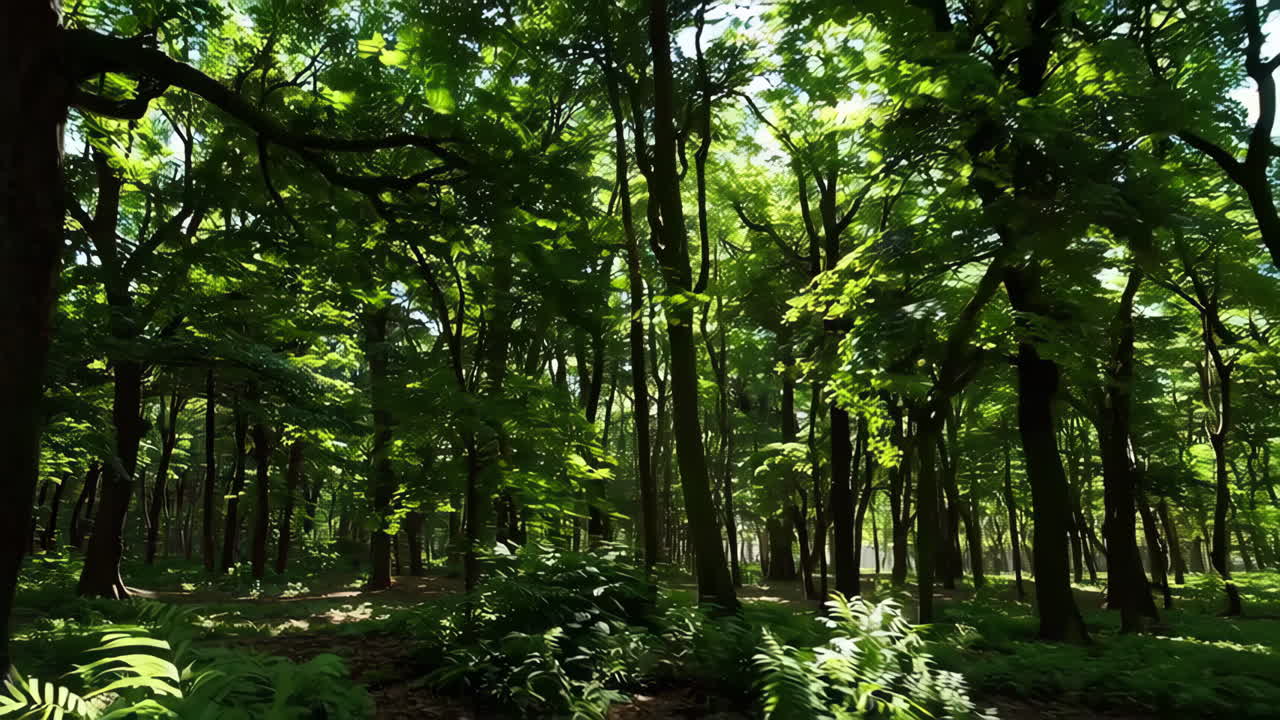 Sunlight filtering through a dense forest