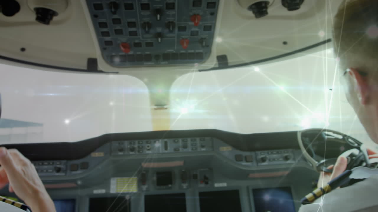 animación de la red de conexiones sobre el piloto en el avión