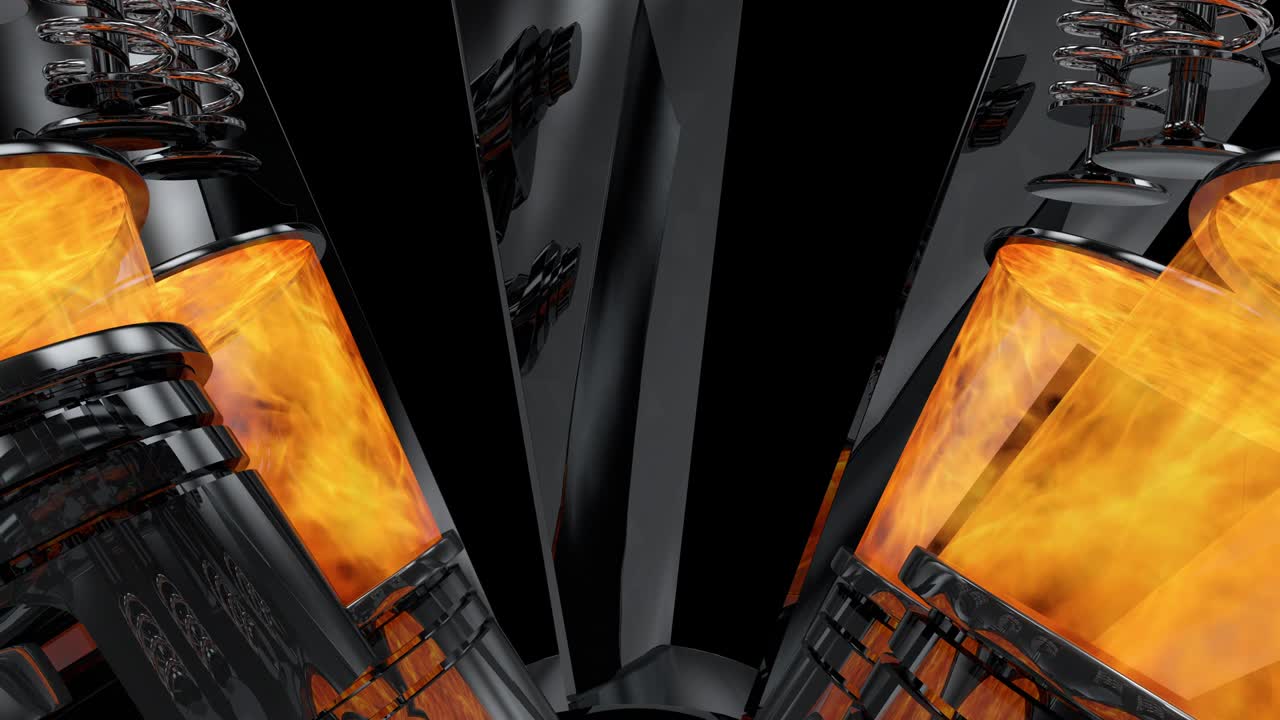 animación del motor v8 con zoom de la cámara a través de la hélice de trabajo