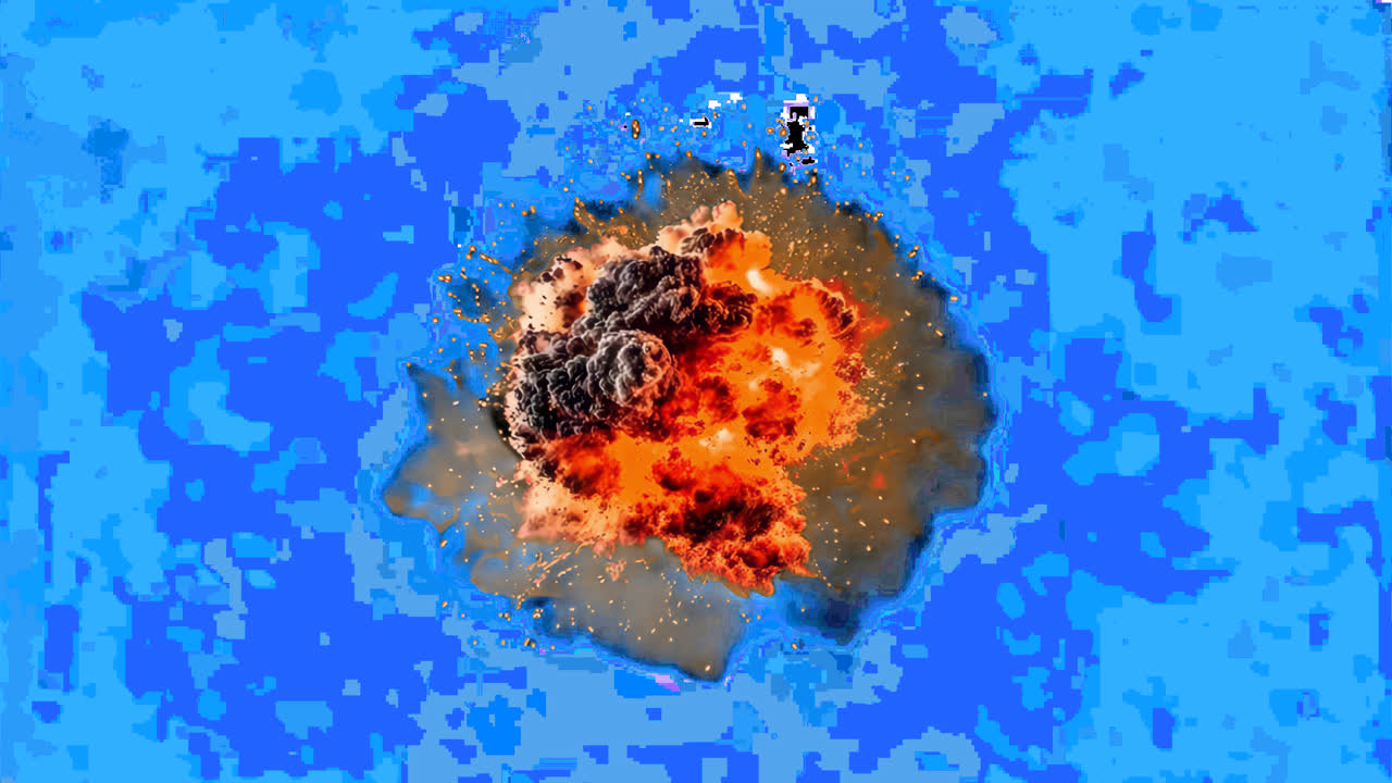 Fiery explosion with dark smoke animated overlay, transparent 4K video, alpha channel, ProRes 4444