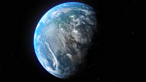 Wunderschön-Gerenderte,-Computergenerierte-3D-Simulation-Des-Planeten-Erde-Aus-Dem-Weltraum,-Die-Eine-Klassische-Ansicht-Des-Planeten-Mit-Verschwommenem-Atmosphärischem-Schein-Bietet