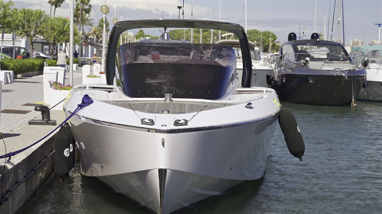 Docked boats moving in the wind in Port Vauban in Antibes, France