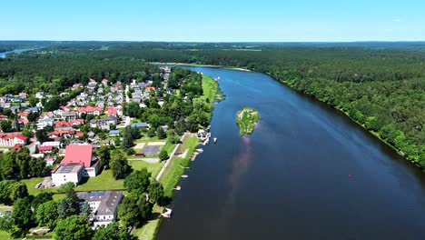 nemunas river and birstonas township in lithuania, aerial view