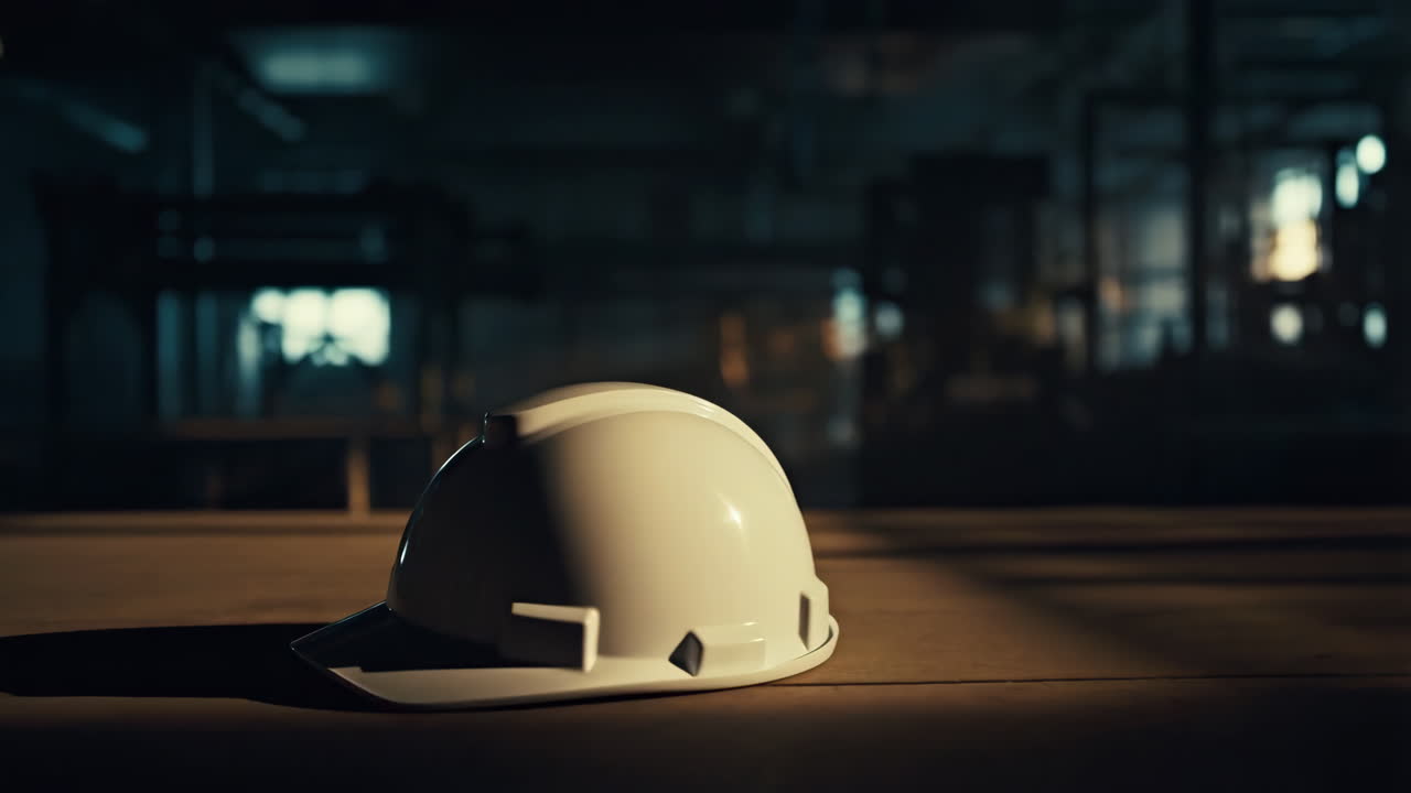 White Hard Hat on a Dark Industrial Background